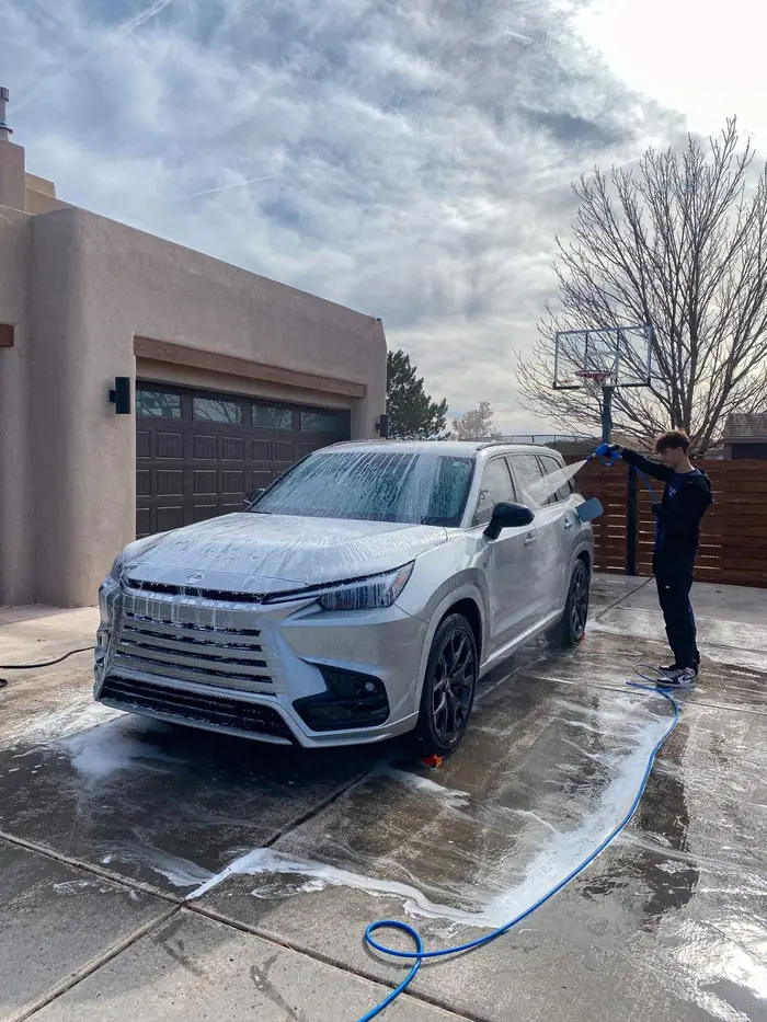 Lexus hand-washed during a Sandia Suds maintenance visit